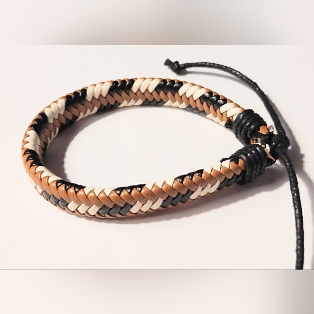 Men's bracelet leather braided brown new d37